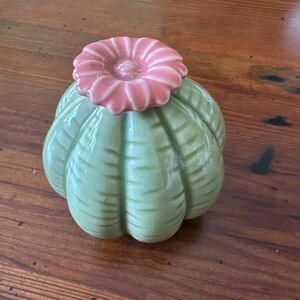 Collectible Green Ceramic Cactus with Dark Peach Top